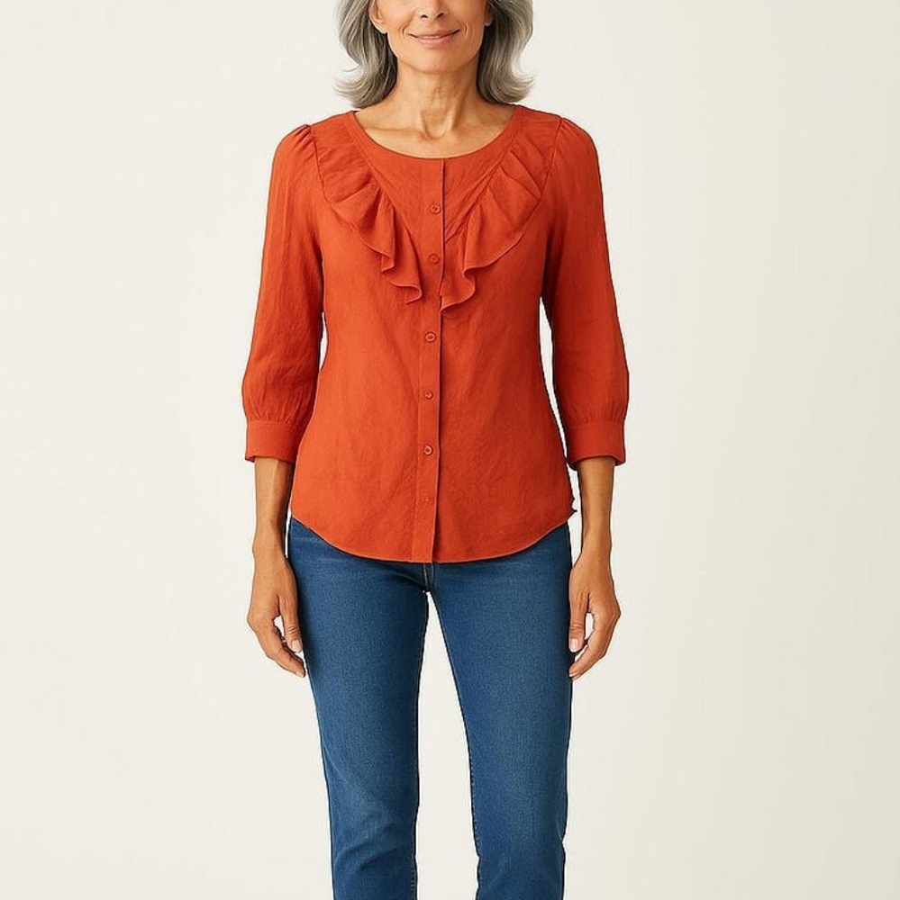 Anthropologie Maeve Top Womens  Burnt Orange Nicoletta Blouse
